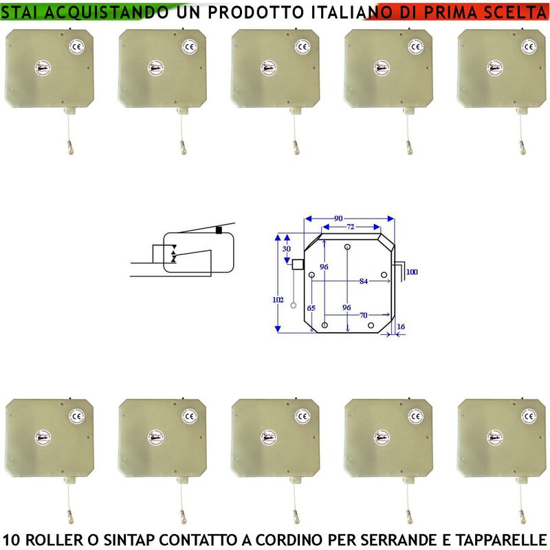 Sensore Antifurto Tapparella Rotello Protegge la Serranda dal Sollevamento  la Rotella Antiusura Spinta da Molla con la Gammes Muove lo Switch che  Genera Impulsi Veloci 50 mS Necessita di Conta Impulsi Dimensioni