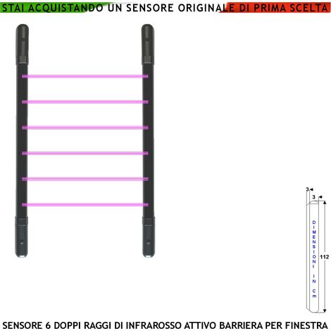 Barriera Infrarossi Attivi 6 Multifasci Segnalazione Allarme Rispetto a Quanti Fasci Interrotti Secondo Programmazione Relè Libero Tamper Esclusione Led e Cicalino Alimen. 12 V Misure H1120XL30XP30 mm