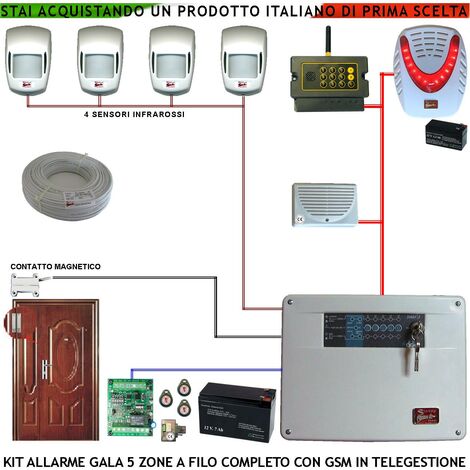 KIT ANTIFURTO CASA:6 SENSORI INFRAROSSI+ CENTRALE 6