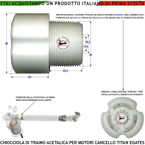 Boccola 6 Principi Trainata dalla Vite Senza Fine fa Scorrere Avanti Dietro lo Stelo Apricancello dei Pistoni Titan Chiocciola Acetalica Ricambio Dei Motori Elettrici Cancello Automatico Gates MPC GR