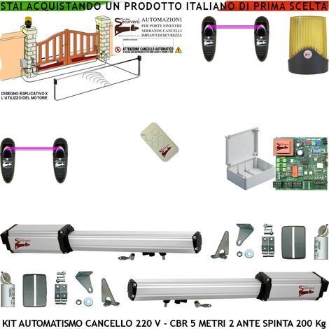 Automazione Cancello 6 Metri 2 Ante da 3,0 MT Kit Base 2 Motori Elettromeccanici 230 V Corsa 500 mm Spinta 2 Q.li Kit Staffe 3 Radiocomandi 2 Coppie Fotocellule Faro 2 Chiavi Sblocco Cartello Monitore (1/5)