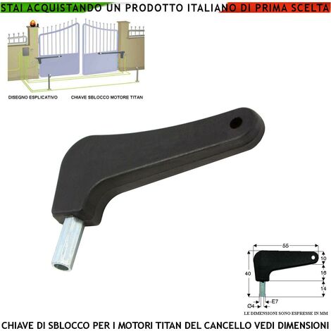 Chiave Sblocco di Emergenza per Motori Cancello Battente Serie Titan Linear Aster Mover per Altri Motori Controllare le Dimensioni Esagono Acciaio Forato Incastonata Nella Custodia in Plastica Forata