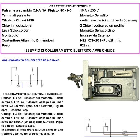 Selettore A Chiave Sblocco Manuale Per Serrande Blindino Motore Cassetta Dfm