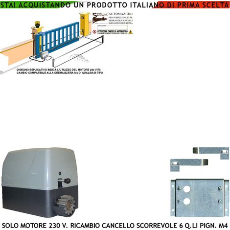Operatore Motore 230 V Ricambio Cancello Scorrevole 6 Q.li Compatibile Elettronica a Norme CE di Qualsiasi Marca Fine Corsa Elettromecc. Accessori Fissaggio Condensatore Pignone M4 Per Cremagliera ABS (1/4)