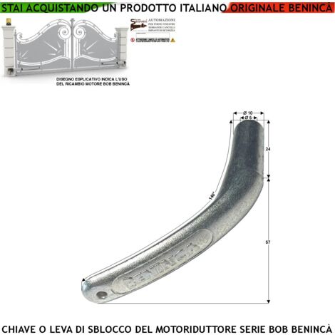 Chiave 9686877 Sblocco Emergenza del Motoriduttore BOB della Benincà Leva Che Apre il Cancello in Mancanza di Rete Elettrica Costruita in Fusione di Alluminio Foro con Canali per l'Aggancio del Perno