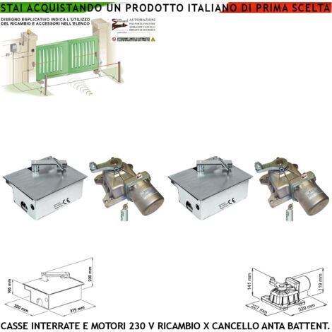 Kit Casse di Fondazione Autoportanti Complete di Motori Under 230 V Possono Sostenere Ante Cancello Fino 5 Quin.li in Acciaio Zincato Ambidestre Set Staffe Fine Corsa Meccanici Compatibile VDS Lievore (1/4)