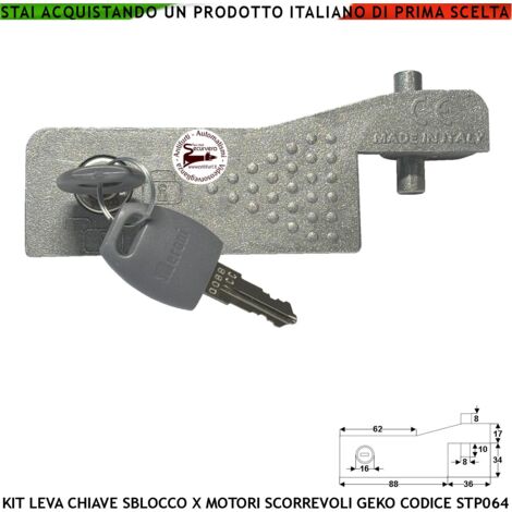 STP064 Kit Leva Sblocco del Motore Geko Montato su Cancello Scorrevole Con 2 Chiavi di Sicurezza a Doppio Profilo Utile Emergenza Per Mancanza di Rete Elettrica Libera L'Anta per Apertura Manuale (1/4)