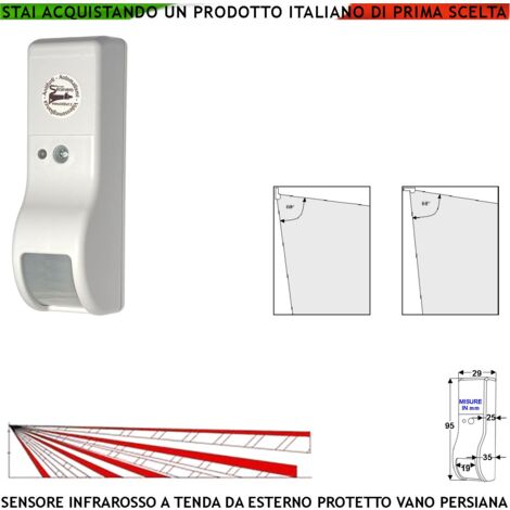 Rilevatore Movimento Infrarosso Tenda Esterno Finestra Vano Persiana Dual Pir Rileva Estraneo Invia Allarme Portata 8 MT 60° Vert. 7° Oriz. Alimentazione 12 V Assorbimento 10 mA Cover Bianco ABS IP31 (1/4)