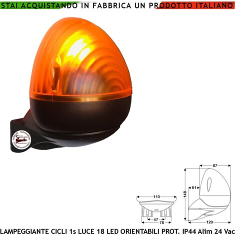 Luce Lampeggiante Orientabile 9+9 Led 12/24 V Intermittenza Elettronica 40/45 Lampeggi al Minuto Automatismo Contenitore ABS Calotta Arancione in Metacrilato Protezione IP44 Montaggio a Parete o Palo