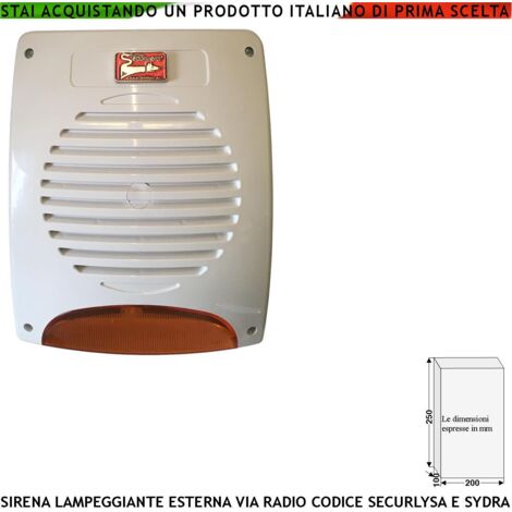 Sirena Wireless Frequenza 433 MHz Bidirezionale Lampeggiante Led Esterna Anticollisione Anti Jamming Codici Antifurto SecurLisa Tromba 120 dB Segnala Stato Manomissione Tempo Allarme 3,5 Minuti IP34 (1/4)