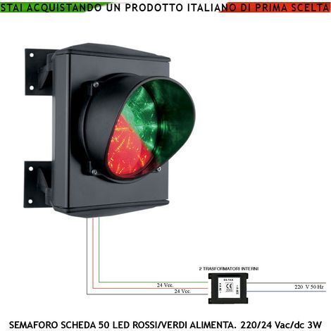 SEMAFORO 2 LUCI 50 LED ROSSI E VERDI ALIMENTAZIONE 220/24 V GARAGE RIPETITORE SEGNALE PASSA PERSONE MANUALE