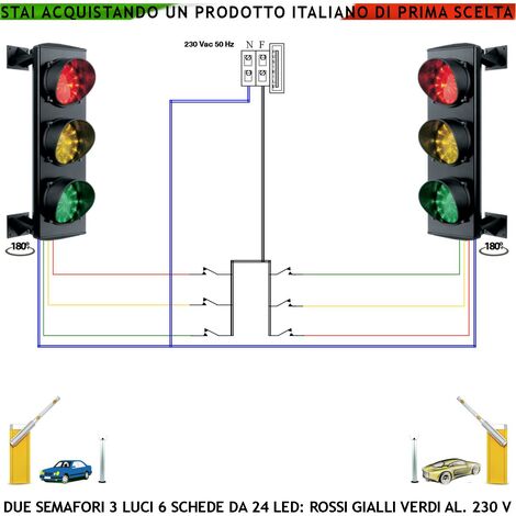 Rampa Garage Kit Semafori Gestito Presidio Semaforo 3 Luci Led 3 Schede da 24 Led Rossi 24 Led Gialli 24 Led Verdi Alimentazione 230 V 50 Hz 3 W CE IP65 Funzione Manuale Regola Ingresso Uscita Veicoli