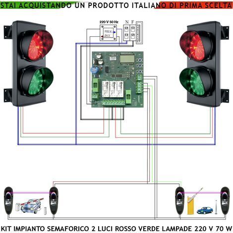 SEMAFORO KIT IMPIANTO SEMAFORICO 2 LUCI ROSSA VERDE CENTRALE 220 V CONTROLLATO 2 COPPIE FOTOCELLULE PRELAZIONE SK-SDLIS2L2FA