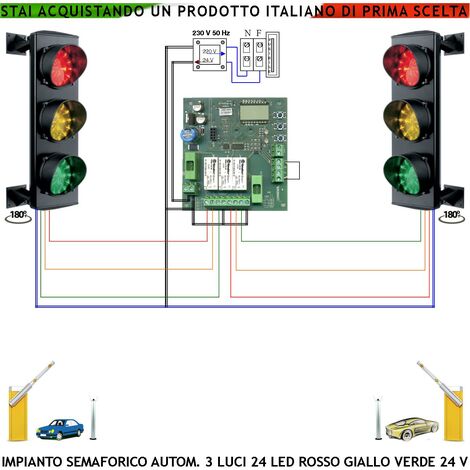 Semaforo Orientabile 3 Luci 24 Led Rossi 24 Led Gialli 24 Led Verdi Aliment. 24 Vac CE IP65 Semafori 24 V Funzione Automatica Tempi Regolabili da 3 a 240" Ingresso Uscita Veicoli Garage Condominiale