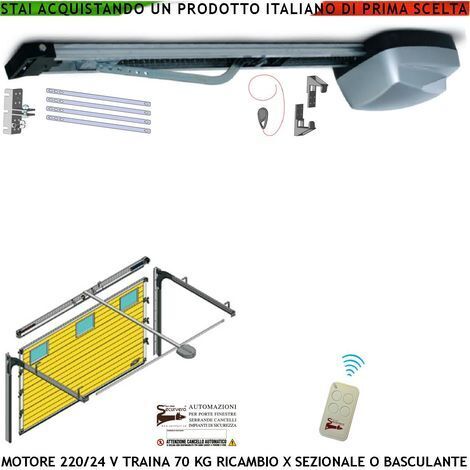 Motore 230/24 V da Soffitto Ricambio Automatismo x Porta Cler Basculante o Sezionale 70 Kg Radiocomando Binario 3 Metri Alluminio Estruso Sistema Autoreverse Sblocco Pattino di Traino Luce di Cortesia (1/5)