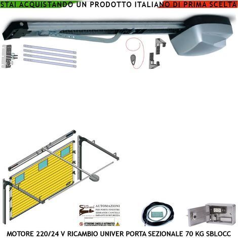 Kit Motore 220/24 V da Soffitto Ricambio Automatismo x Porta Sezionale 70 Kg Radiocomando Binario 3 Metri Alluminio Sistema Autoreverse Blindino Cordino Per Sblocco Pattino di Traino Luce di Cortesia