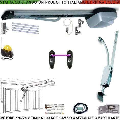 BASCULANTE KIT AUTOMATISMO SOFFITTO MOTORE 220/24 V 100 KG FOTOCELLULE FARO ANTENNA BLINDINO SBLOCCO ARCHETTO OSCILLANTE (1/5)