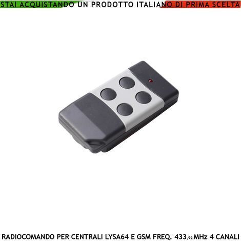 Radiocomando 4 Canali Inserimento e Disinserimento Totale e Parziale Tipo Giorno Notte Per Sistema di Allarme Lysa64 e Lysa GSM Sydra Frequenza 433,92 MHz rolling code Anticollisione Antiannebbiamento