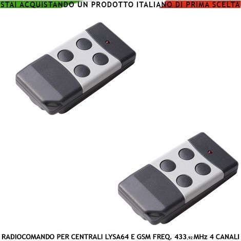 Telecomando 4 Canali Inserimento e Disinserimento Totale e Parziale Tipo Giorno Notte Per Sistema di Allarme Lysa64 e Lysa GSM Sydra Frequenza 433,92 MHz rolling code Anticollisione Antiannebbiamento