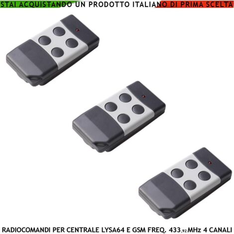 Radiocomando Inserimento e Disinserimento Totale e Parziale Tipo Giorno Notte Per Sistema di Allarme Lysa64 e Lysa GSM Sydra 4 Canali Frequenza 433,92 MHz rolling code Anticollisione Antiannebbiamento