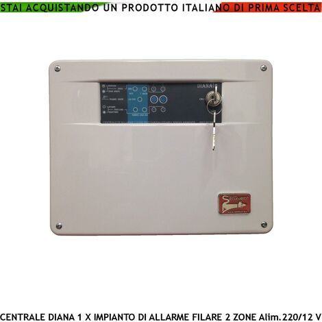 Centrale Antifurto Diana 2 Zone Chiave Meccanica per Impianto di Allarme Filare. Gestisce Sensori Ingresso Per Chiave Remota o Telegestione Uscita di Comando per Sirene e Combinatore GSM Come Ricambio