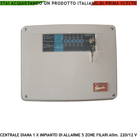 Centrale Allarme Diana 5 Zone Chiave Meccanica Per Impianto Antifurto Filare. Gestisce Sensori di Movimento Ingresso Per Chiave Remota o Telegestione Uscita di Comando Per Sirene Combinatore Fumogeno
