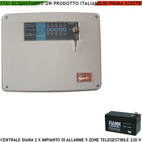 Centrale Antifurto Diana 5 Zone Batteria 12 V 1,2 Ah Chiave Meccanica per  Impianto di