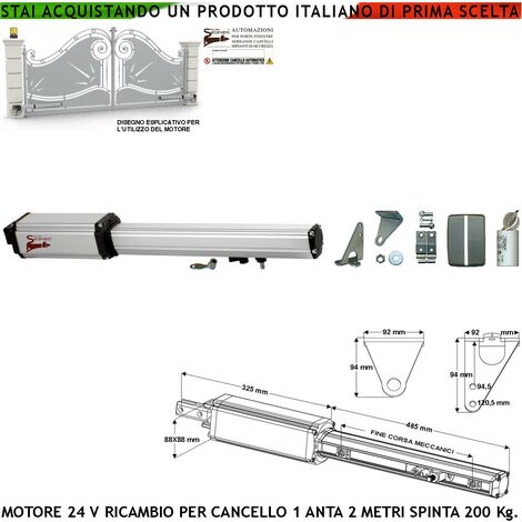 Cancello Automatico Anta 2 Metri Motoriduttore Elettromeccanico 24 Vcc Corsa 300 mm Sblocco a Chiave Ricambio Originale Securvera Finecorsa Meccanici Kit Staffe Bulloni Misure 810X88X88 mm Compatibile (1/5)