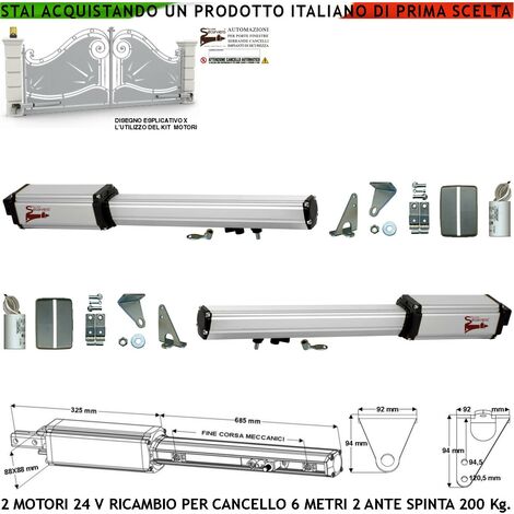 Motoriduttori Elettromeccanici 24 Vcc Corsa 500 mm Spinta 2 Q.li Ricambio Cancello Automatico 6 MT 2 Ante da 3,0 Metri Kit Staffe Completo Chiave Sblocco sul Carrello Compatibili Elettronica BTF Came (1/5)