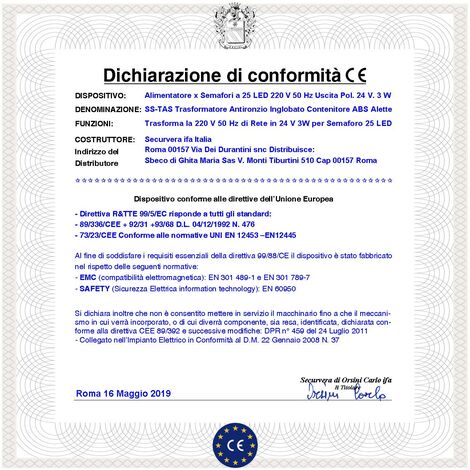 Trasformatore Ingresso 220 V 50 Hz Uscita 24 V 3 VA Alimentazione Targhe  Lampeggianti a Led Inglobato in Resina Autoestinguente Alette di Fissaggio  Forate