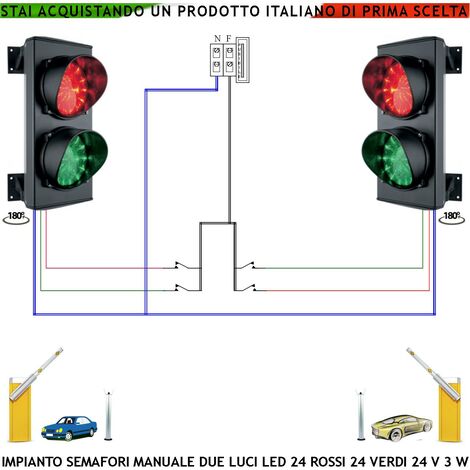 Controllo Autolavaggi Semaforo Funzione Manuale 2 Semafori 24 Led Rossi 24 Led Verdi 24 Vac 3 W Frontalino Vetro Luce Puntiforme Ø 124 mm IP65 Orientabile 180 Gradi Controllo Pesatura Automezzi