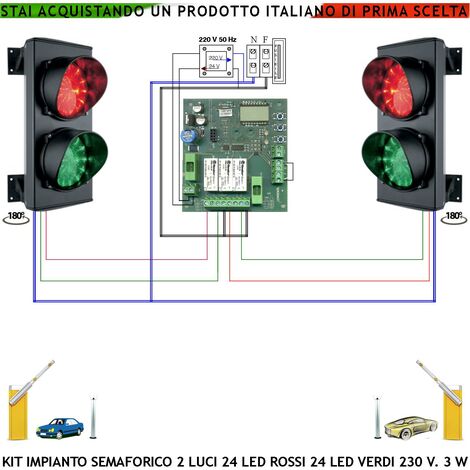 Kit 2 Semafori Orientabili IP65 24 Led Rossi e 24 Led Verdi Alimentazione 230 V 3W Vetro Ø 124 mm Funzioni Cicliche a Tempo Regolabile da 8 a 120° Omologato Parcheggio e Garage Transito in Condominio