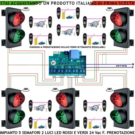 Semaforo Garage 5 Livelli Kit Semafori 2 Luci 24 Led Rossi e 24 Verdi 24 Vac IP65 Centrale Con Tempi di Percorrenza Regolabili da 0,5 a 3 Minuti Controllo Ordine di Arrivo Con 10 Coppie di Fotocellule (1/4)