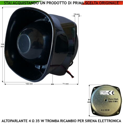 Altoparlante Magnetodinamico Tromba Esponenziale Impedenza 4 Ω Potenza 35 W 120  dB Ricambio Sirene Allarme Qualsiasi