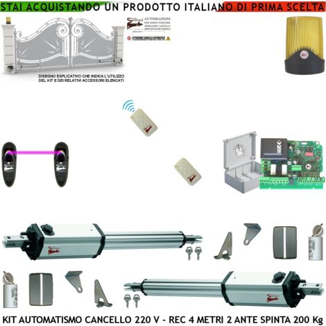 Cancello Elettrico 4 Metri 2 Ante Kit Motori 230 V Stelo Retrattile Autobloccante Corsa 300 MM 2 Radiocomandi Fotocellule Faro Chiave Cartello Monitore Centrale Luce di Cortesia Condominiale Pedonale (1/4)