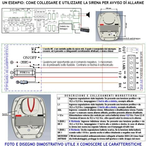 SIRENA ALLARME LAMPEGGIANTE LED ANTIFURTO ESTERNO 12 V ASSORBIMENTO 1,4 A  105 dB