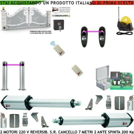 Automatismo Cancello da 7 Metri 2 Ante da 3,5 Metri Motori 230 V Stelo Retrattile Reversibile Corsa Stelo 600 mm Spinta 250 Kg Radio 2 Coppie Fotocellule Paline 2 Radiocomandi Faro Antenna Selettore (1/4)