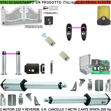 Kit Automazione Cancello da 7 Metri 2 Ante da 3,5 MT Motori Elettromeccanici 230 V Reversibili Spinta 250 Kg Centrale 2 Coppie Fotocellule Paline 2 Radiocomandi Faro Elettroserratura Paletto Selettore (1/5)