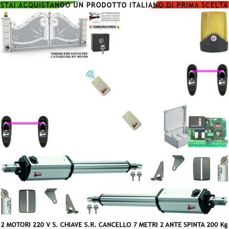 Cancello Automatico da 7 Metri 2 Ante da 3,5 Metri Kit Automatismo Base 2 Motori Elettromeccanici 230 V Stelo Retrattile Autobloccante Corsa 600 mm Spinta 250 Kg Centrale Fotocellule Radiocomandi Faro