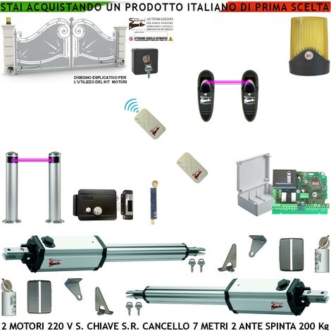 Automatismo Cancello 7 Metri 2 Ante da 3,5 Metri Kit 2 Motori Elettromeccanici 230 V Stelo Retrattile Sblocco Spinta 250 Kg Centrale 2 Paline Radiocomandi Fotocellule Faro Selettore Serratura Eletrica (1/4)