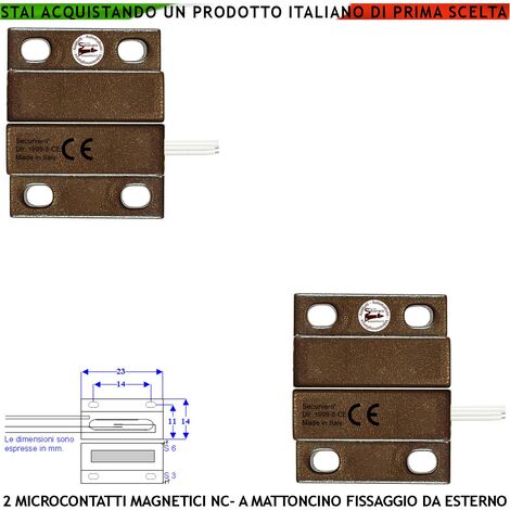 Sensore Magnetico Marrone Antifurto per Infissi 2 Pezzi Mini Contatto Reed  NC in Ampolla di Vetro Sottovuoto Sensibilità Magnetica 10 mm Tensione Max  100 V Corrente 1 Ah Fori di Fissaggio Protezione I