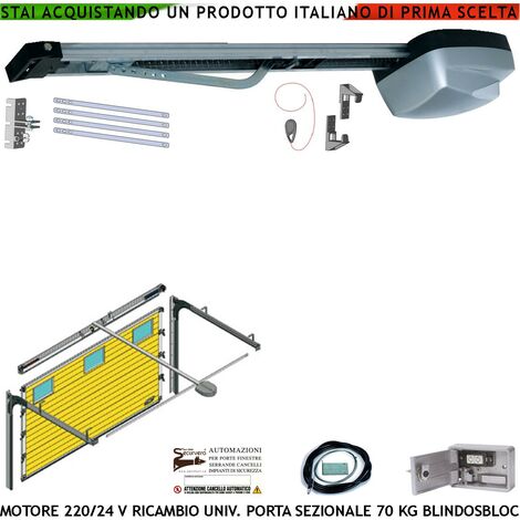 Automatismo x Porta Sezionale Kit Ricambio Motore 220/24 V da Soffitto 70 Kg Radiocomando Binario 3 MT Catena Acciaio Sistema Autoblock Blindino Cordino Per Sblocco Pattino di Traino Luce di Cortesia (1/4)