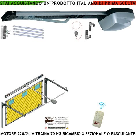 Kit Motore 220/24 V da Soffitto x Porta Cler Basculante o Sezionale 70Kg Ricambio Automatismo Radiocomando Binario 3 MT Alluminio Estruso Sistema Autoreverse Sblocco Pattino di Traino Luce di Cortesia (1/4)