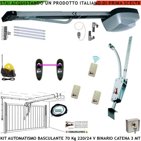 Kit Automazione Motore 220/24 V da Soffitto per Cler Basculante 70 Kg Faro Antenna Selettore Binario Alluminio Catena Acciaio Tre Metri Cordino Sblocco Pattino 3 Radiocomandi Archetto Luce di Cortesia (1/4)