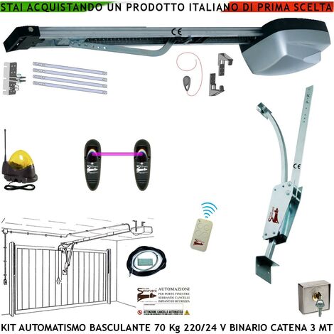 Kit Motore 220/24 V da Soffitto per Porta Basculante 70 Kg Automatica Selettore Binario Alluminio Catena Acciaio 3 Metri Cordino x Sblocco Pattino Archetto Radiocomando Faro Antenna Luce di Cortesia (1/4)