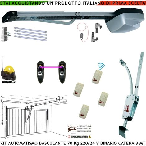 Kit Automatismo Motore 220/24 V da Soffitto Per Cler Basculante 70 Kg Faro Antenna 4 Radiocomandi Fotocellule Archetto Binario Alluminio Con Catena Acciaio 3 Metri Sblocco Sul Pattino Luce di Cortesia (1/4)
