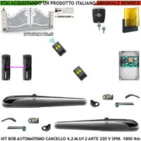 Kit BOB21M Automatismo Cancello 4,2 Metri 2 Ante Motori Vite rullata 230 V Corsa 325 mm Spinta 1800 Nm Sblocco a Chiva 2 Radiocomandi Coppia Fotocellule Lampeggiatore a Led con Antenna Selettore 2 Ck