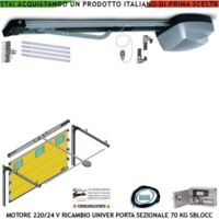 Kit Motore 220/24 V da Soffitto Ricambio Automatismo x Porta Sezionale 70 Kg Radiocomando Binario 3 Metri Alluminio Sistema Autoreverse Blindino Cordino Per Sblocco Pattino di Traino Luce di Cortesia