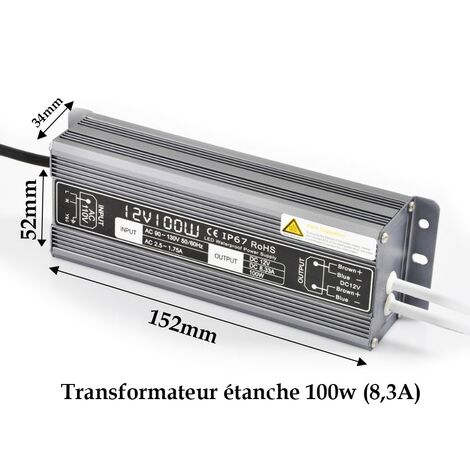 Controlador LED 150 vatios 24V DC transformador de bajo voltaje, fuente de  alimentación impermeable IP67 LED, adaptador con enchufe de 3 clavijas