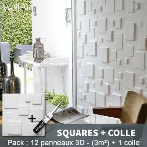 Paneles decorativos 3D Squares Panel de pared + Pegamento WallArt